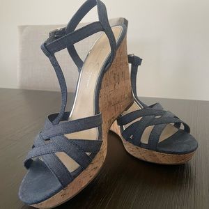 Jessica Simpson | Womens “JAVAWN” Denim T-Strap Wedge Heels